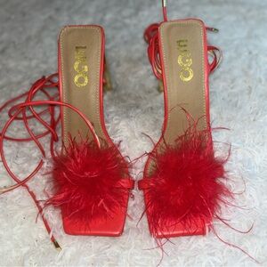 EGO Red Feathered Women's Shoes | Size 8